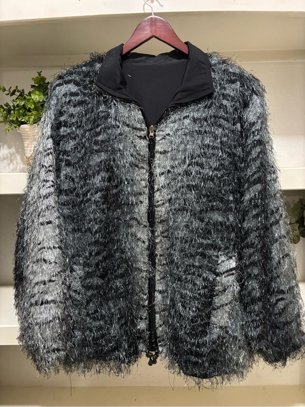 Black & gray fringe detail jacket